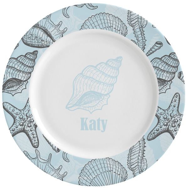 Custom Sea-blue Seashells Ceramic Dinner Plates (Set of 4) (Personalized)
