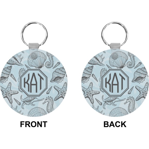 Sea-blue Seashells Circle Keychain (Front + Back)