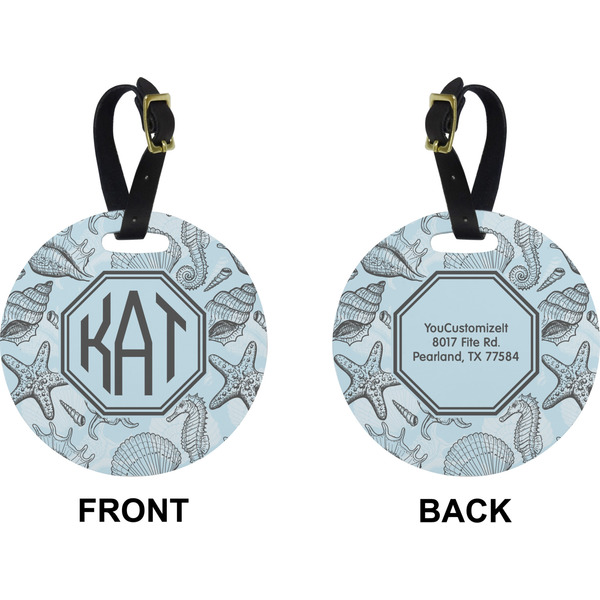 Sea-blue Seashells Circle Luggage Tag (Front + Back)