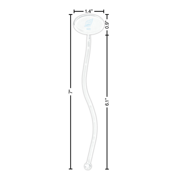 Sea-blue Seashells Clear Plastic 7" Stir Stick - Oval - Dimensions