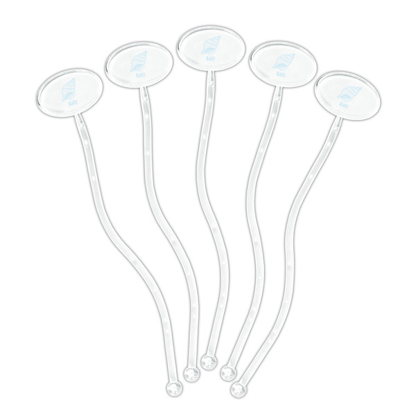 Sea-blue Seashells Clear Plastic 7" Stir Stick - Oval - Fan