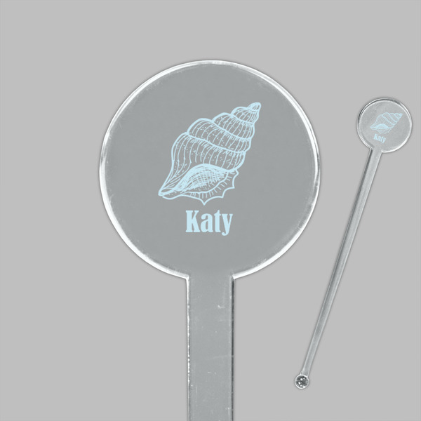 Sea-blue Seashells Clear Plastic 7" Stir Stick - Round - Closeup