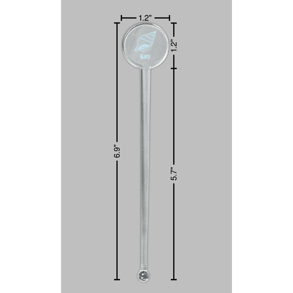 Sea-blue Seashells Clear Plastic 7" Stir Stick - Round - Dimensions