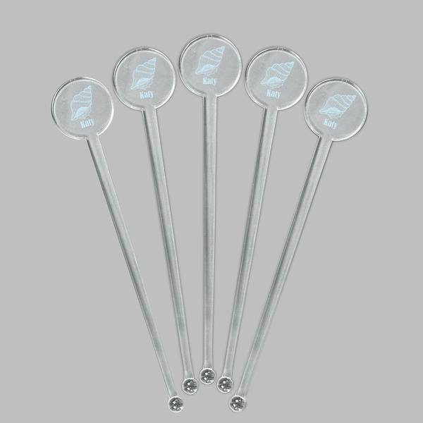 Sea-blue Seashells Clear Plastic 7" Stir Stick - Round - Fan View