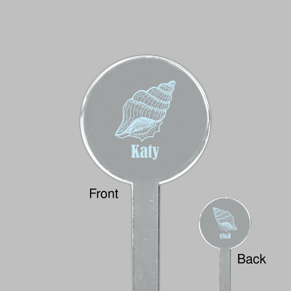 Sea-blue Seashells Clear Plastic 7" Stir Stick - Round - Front & Back