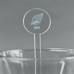 Sea-blue Seashells 5.5" Round Plastic Stir Sticks - Clear (Personalized)