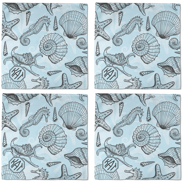 Sea-blue Seashells Cloth Napkins - Personalized Dinner (APPROVAL) Set of 4