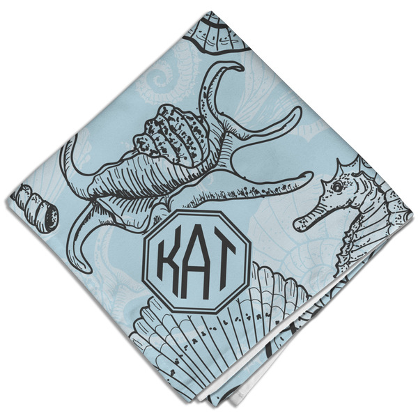 Sea-blue Seashells Cloth Napkins - Personalized Dinner (Folded Four Corners)