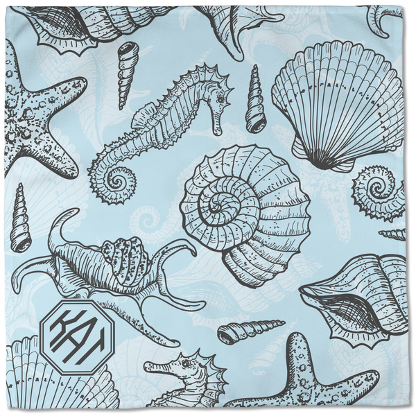 Sea-blue Seashells Cloth Napkins - Personalized Dinner (Full Open)