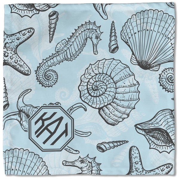 Sea-blue Seashells Cloth Napkins - Personalized Lunch (Single Full Open)