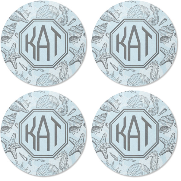 Sea-blue Seashells Coaster Round Rubber Back - Apvl