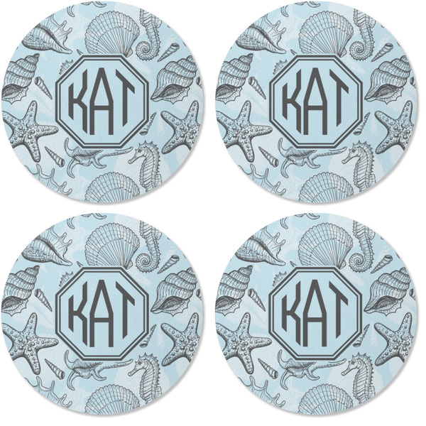 Sea-blue Seashells Coaster Round Rubber Back - Apvl