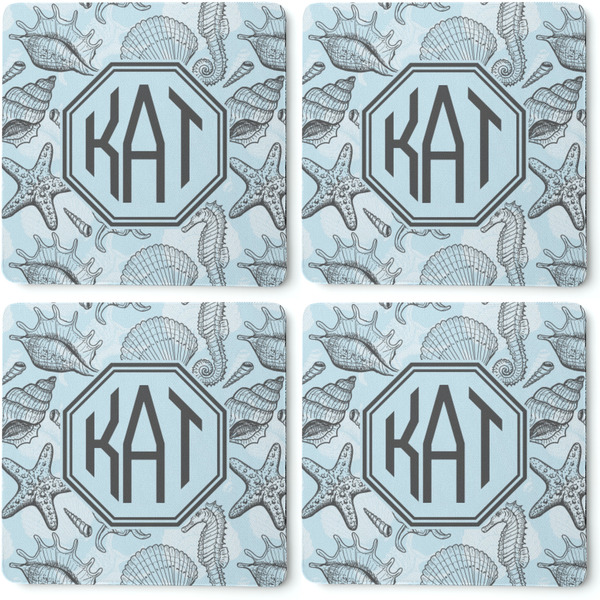 Sea-blue Seashells Coaster Rubber Back - Apvl