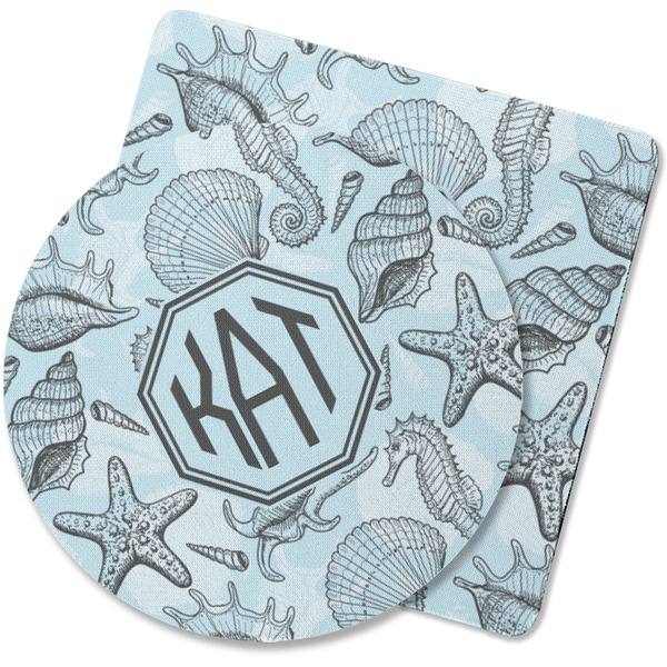 Custom Sea-blue Seashells Rubber Backed Coaster (Personalized)