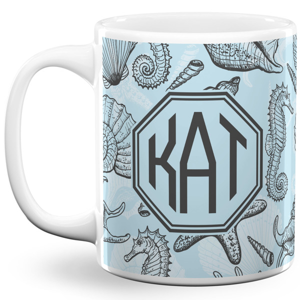 Custom Sea-blue Seashells 11 Oz Coffee Mug - White (Personalized)