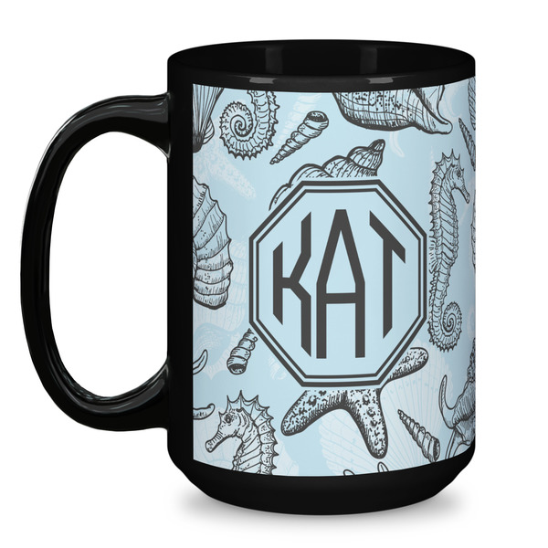 Sea-blue Seashells Coffee Mug - 15 oz - Black