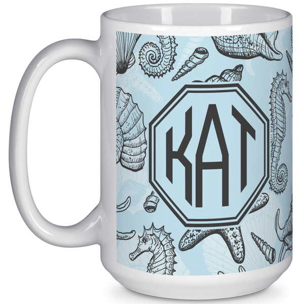 Custom Sea-blue Seashells 15 Oz Coffee Mug - White (Personalized)