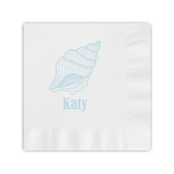 Sea-blue Seashells Coined Cocktail Napkins (Personalized)