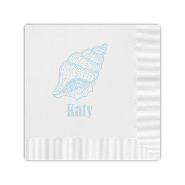 Custom Sea-blue Seashells Coined Cocktail Napkins (Personalized)