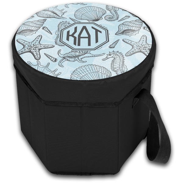 Sea-blue Seashells Collapsible Personalized Cooler & Seat (Closed)