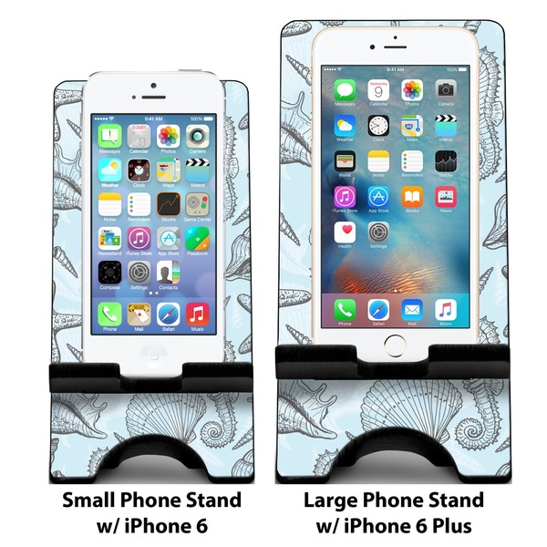 Sea-blue Seashells Compare Phone Stand Sizes - with iPhones