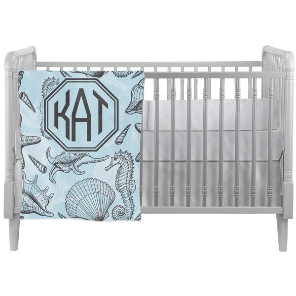 Custom Sea-blue Seashells Crib Comforter / Quilt (Personalized)