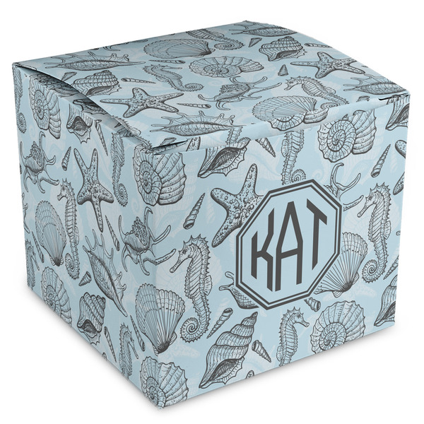 Custom Sea-blue Seashells Cube Favor Gift Boxes (Personalized)