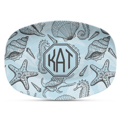 Sea-blue Seashells Plastic Platter - Microwave & Oven Safe Composite Polymer (Personalized)