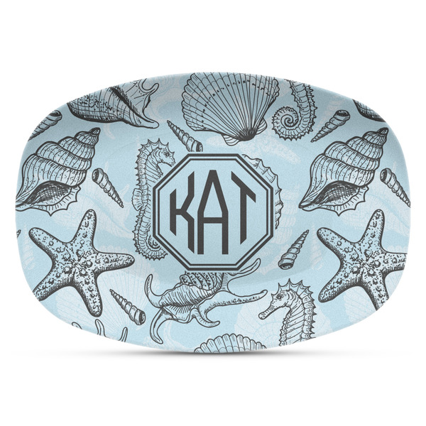 Custom Sea-blue Seashells Plastic Platter - Microwave & Oven Safe Composite Polymer (Personalized)