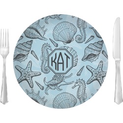 Sea-blue Seashells 10" Glass Lunch / Dinner Plates - Single or Set (Personalized)