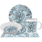 Sea-blue Seashells Dinner Set - Single 4 Pc Setting w/ Monograms