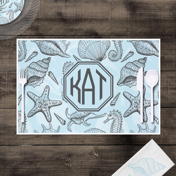 Sea-blue Seashells Disposable Paper Placemat - In Context