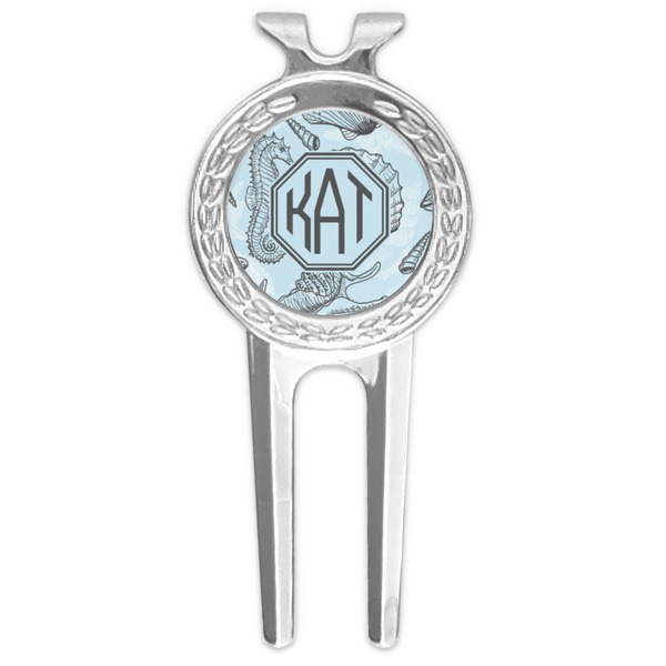 Custom Sea-blue Seashells Golf Divot Tool & Ball Marker (Personalized)