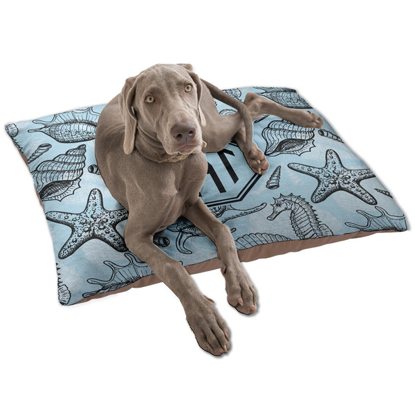 Custom Sea-blue Seashells Dog Bed - Large w/ Monogram