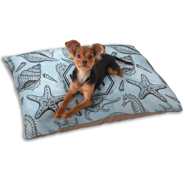Custom Sea-blue Seashells Dog Bed - Small w/ Monogram