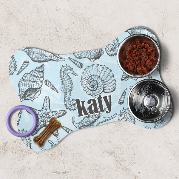 Sea-blue Seashells Dog Bone Shaped Mat Lifestyle
