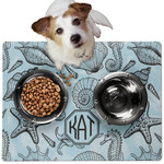 Sea-blue Seashells Dog Food Mat - Medium w/ Monogram
