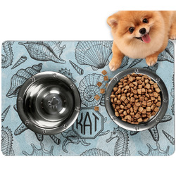 Sea-blue Seashells Dog Food Mat - Small w/ Monogram