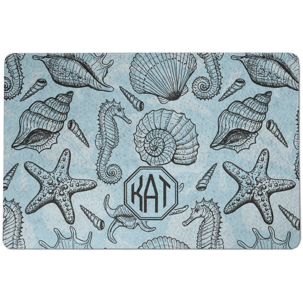 Custom Sea-blue Seashells Dog Food Mat w/ Monogram