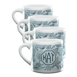 Sea-blue Seashells Double Shot Espresso Cups - Set of 4 (Personalized)