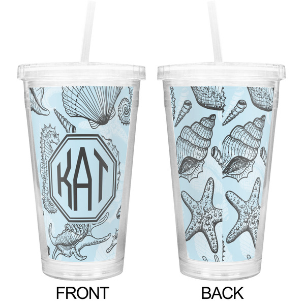 Sea-blue Seashells Double Wall Tumbler with Straw - Approval