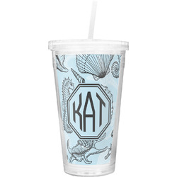 Sea-blue Seashells Double Wall Tumbler with Straw (Personalized)