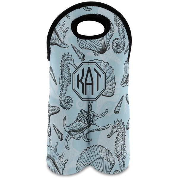Custom Sea-blue Seashells Wine Tote Bag (2 Bottles) (Personalized)