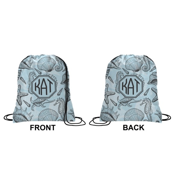 Sea-blue Seashells Drawstring Backpack Front & Back Small