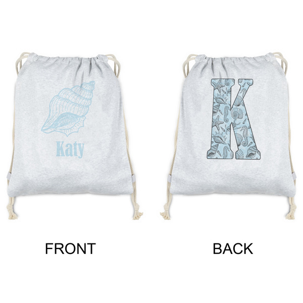 Sea-blue Seashells Drawstring Backpacks - Sweatshirt Fleece - Double Sided - APPROVAL