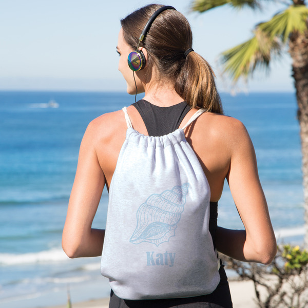 Sea-blue Seashells Drawstring Backpacks - Sweatshirt Fleece - Single Sided - LIFESTYLE