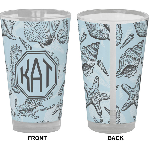 Sea-blue Seashells Pint Glass - Full Color - Front & Back Views