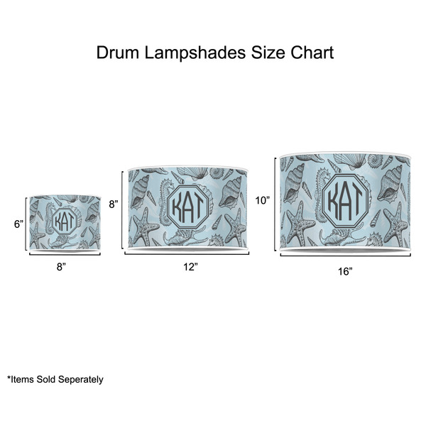 Sea-blue Seashells Drum Lampshades - Sizing Chart