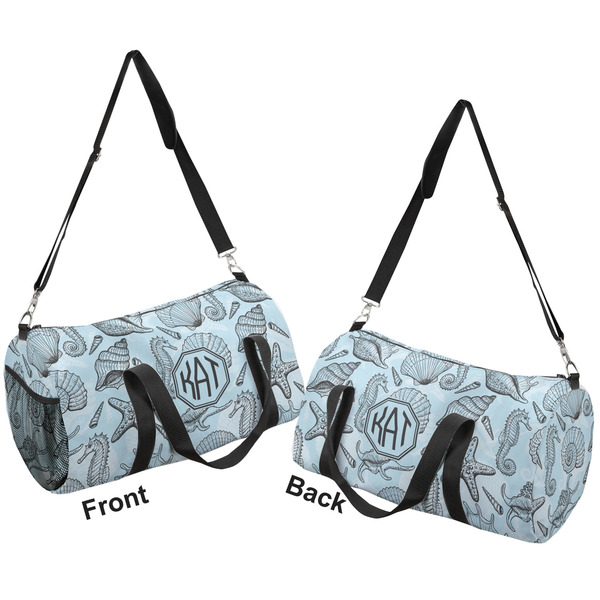Sea-blue Seashells Duffle bag large front and back sides