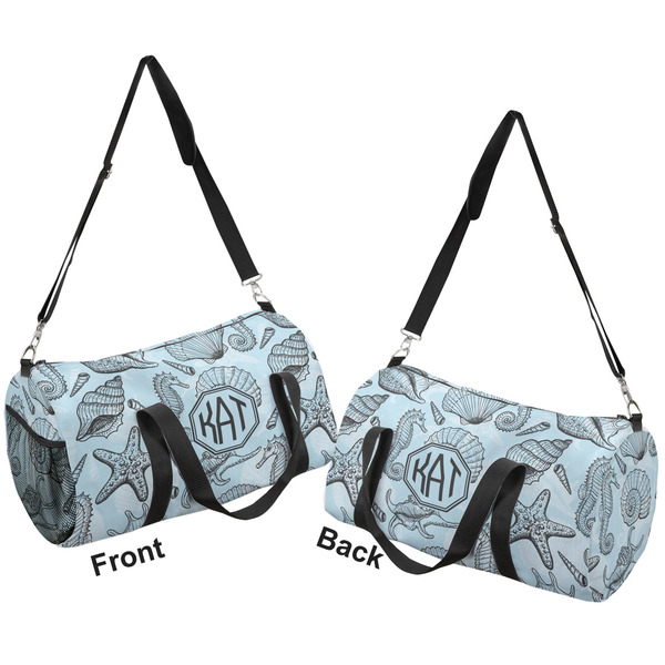 Sea-blue Seashells Duffle bag small front and back sides